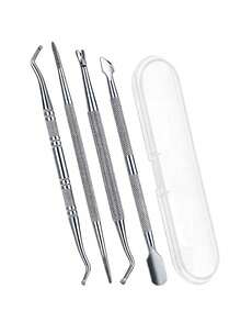 4/3/1 Set Kit d'outils en acier inoxydable pour les ongles incarnés - Lime à double face, releveur d'ongles, cuillère et repoussoir à ongles, pour nettoyer et retirer les ongles incarnés, avec sac de rangement et boîte de rangement - Argent - Voir 10