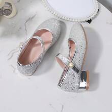 Girls' Fashion Party Glitter Ankle Strap Round Toe Princess Shoes - Silver - View 5