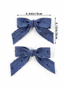 2 piezas Pinzas para el cabello con lazo de unicolor para mujer, pasador para el cabello - Lunares azul oscuro - Ver 4