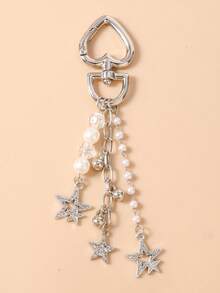 1pc Pearl Beaded Pentagram Keychain, Rhinestone Star Keyring, Bag Charm - Multicolor - View 7