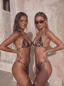 Bộ bikini nữ denim in họa tiết thanh lịch quyến rũ phong cách thường ngày, thiết kế áo vest chữ kim loại, bèo nhún duyên dáng, độ đàn hồi cao thoải mái, màu sắc rực rỡ, phù hợp cho kỳ nghỉ bãi biển mùa hè, tiệc bãi biển và bơi lội - Nhiều màu - Xem 4