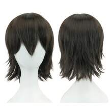 Pelucas sintéticas Unisex de 12 pulgadas, pelo corto para Cosplay, pelucas para con flequillo, rosa, Rubio, naranja, disfraz de Halloween, peluca Q2OF - Lino de ceniza - Ver 11