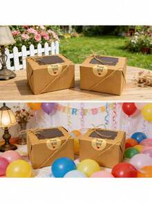 12 Sets Kraft Paper Baking Boxes With Display Window (Box + Sticker + Rope), Suitable For Packaging Cupcakes, Wedding Party Favors, Baking Packaging Boxes And Bags. Includes Jute Rope And "Thank You" Stickers, Can Be Used For Party Gift Packaging, Vertical Gift Bags, Daily Home Decor, Summer Outdoor Party Gift Boxes, Wedding Season Packaging Boxes, Party Decorations, Birthdays, Etc. - Multicolor - View 4