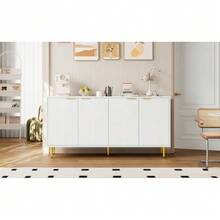 Sideboard Wohnzimmer, Kommode Mit 4 Türen Goldene Gebürstete Griffe Und Hochglanz Tischbeine Komodenschrank, White, Mass 160*80*40 Cm (B*H*T)(OLD Sku N657P28217172W) - View 5