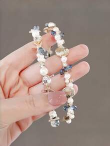 1 pieza Diadema de flores con perlas y strass, adecuada para uso diario - Multicolor - Ver 3