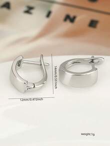 1pair Minimalist Wide Band Huggie Hoop Earrings, Gold/Silver Tone Plain C-Shape Clicker Ear Hoops, Lightweight Polished Metal Earrings For Women, Daily & Office Wear - Simple Earrings - View 3