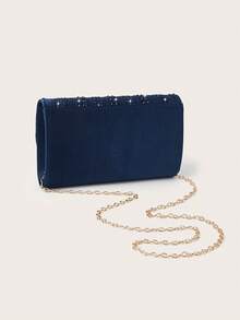 REMANLAND Glamorous Sparkling Rhinestone Decor Chain Bag, Magnetic Closure, Elegant Fashion Party Clutch, Suitable For Women's Birthday Party, Charming Evening Shoulder Bag - Navy Blue - View 7