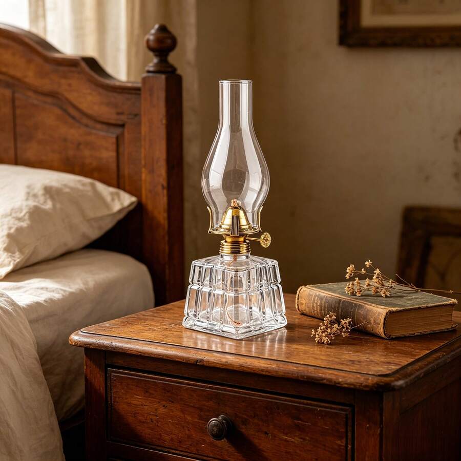 Lámpara de aceite de cristal cortado vintage, linterna de queroseno cuadrada antigua, decoración para el hogar, camping, boda, mesa, regalo - 1PC - Ver 1