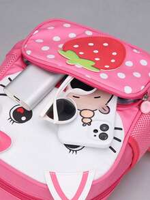 Student Backpack New Cartoon Pattern Strawberry Cat Print Backpack Small Schoolbag Lightweight Comfortable Fashionable Backpack - Hot Pink - View 5
