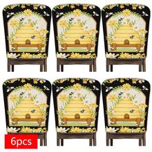 2/4/6pcs Set, Home Decor, Bee Pattern Printed Linen Chair Covers, Suitable For Daily Home Decor, Living Room, Dining Room, Garden Environment, Hotel Restaurant, Holiday Parties, Friends Gatherings, Washable Polyester Material, Dining Chair Seat Cushion Covers - Multicolor - View 15