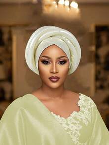 1PC Nigerian African Women's Headscarf Hat, Available In Multiple Colors, With A Woven Design, Suitable For Casual And Formal Occasions. - B - View 9