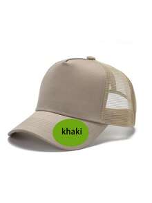 Mesh Trucker Cap, Adjustable Outdoor Baseball Cap, Unisex Breathable Large Brim Curved Visor Hat, Solid Color Sun Hat - Mesh Splicing - View 9