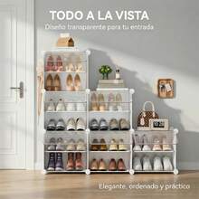 Mikomika Mueble Zapatero Plástico, 6 Compartimentos para 24 Pares de Zapatos, con Puertas, Estructura de Acero y Estantes de Plástico, Armario para Dormitorio - Ver 6