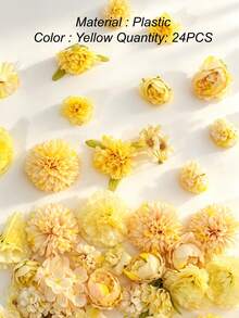 MEHELANY 48/24入黃色混色人造牡丹花頭與絲綢玫瑰花頭套組，適用居家婚禮派對裝飾、母親節、情人節DIY花環、花串、花冠裝飾、新年裝飾、禮物、伴娘花束、胸花裝飾、新娘婚前派對、家庭派對裝飾、室內客廳、餐桌、蛋糕配件、春季裝飾 - 黃色 - 查看 6