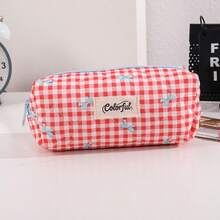 1pc Pencil Case With Ribbon And Plaid Pattern, Cool Style, Korean Back To School Design, School Supplies, Backpack, Stationery - Checkered Bow - View 13