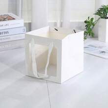 12 túi giấy Kraft vuông 15*15*15cm có cửa sổ trong suốt, túi cầm tay đóng gói nhu yếu phẩm hàng ngày, hộp quà sinh nhật, túi giấy đựng chậu cây nhỏ và hoa, phù hợp cho sinh nhật, đám cưới, Valentine, Lễ Phục sinh - quảng trường - Xem 4
