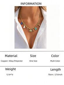 1 pieza Collar largo ajustable de múltiples capas de verano - Colgantes de sol, estrella de mar, pez, concha y flor - Joyería bohemia de playa - Multicolor - Ver 13
