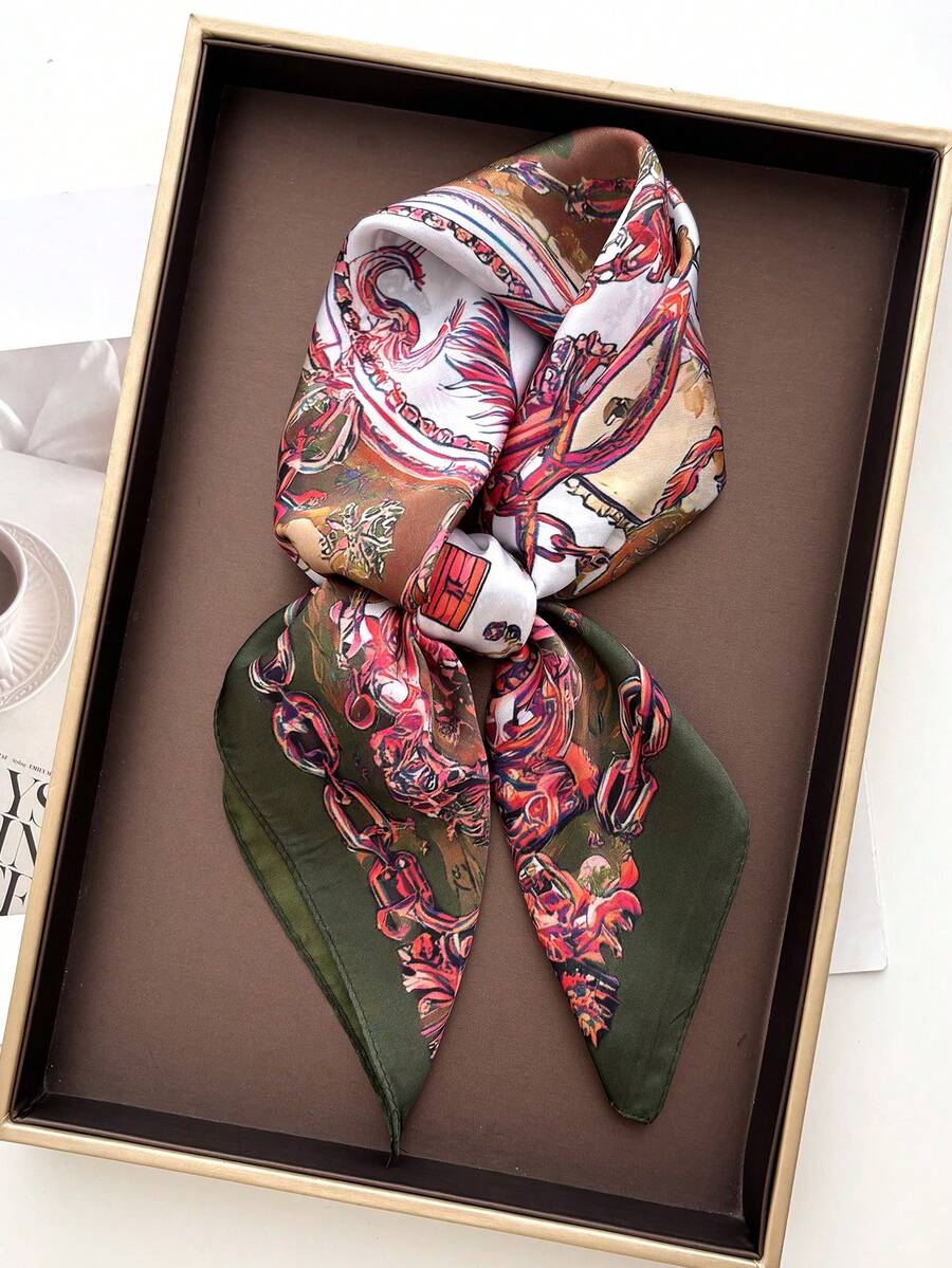 1pc 70cm Small Square Imitation Silk Scarf Headscarf Printed Neck Warmer Versatile Professional Necktie Scarf - Multicolor - View 1