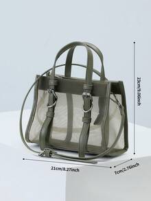 New Arrival Mesh Handbag Hollow Design Crossbody Bag Mesh Splicing Holiday Bag Casual Shoulder Bag Beach Bag Wallet - Olive Green - View 2