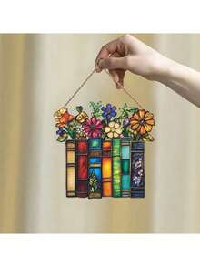 1 pezzo Cattura luce acrilica piatta a forma di fiore 2D, appendino per finestre di librerie, regalo per club del libro, amanti dei libri, bibliotecari, decorazione a tema libri - A - Visualizzare 2