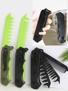 1PC 3-In-1 Men's Folding Comb, Oil Hair Comb, Slick Back Comb, Wide Tooth Textured Styling Comb, Portable Travel Folding Comb, Suitable For Home Use, Portable Folding Comb Men's Cool Tool, Street Fashion - 3-in-1 Comb - View 2