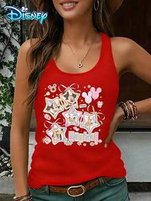 Disney Official Authorization | Women's Casual Round Neck Sleeveless Vest. Featuring Characters Such As Mickey, Minnie, And Donald Duck, Paired With Star Gift Boxes And "Magical" Elements, It Is Both Dreamy And Healing. It Is An Atmospheric Item For Theme Park Travel And An Ideal Choice For Recording Fairy Tale Moments. - Đỏ - Xem 1