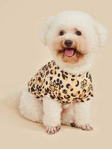 1pc Camouflage Leopard Print Maple Leaf Puppy Paw Print Starry Sky New Style Pet Clothes 2-Legged Breathable Dog T-Shirt - Multicolor - View 2