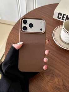 Minimalist Elegant Faux Leather Texture Phone Case Compatible With IPhone 17 Pro Max/17 Pro/17e/17/Air/16/15/14/13 12/11 Pro Max/Pro/Plus, Soft Protective Cover Anti-Fall Anti-Slip Anti-Shock For Men And Women - Brown Leather Texture - View 3
