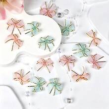 50 pièces de nœuds en ruban d'organza à bordure dorée, convenant pour l'emballage de bouquets cadeaux, les accessoires capillaires DIY, la décoration de vêtements - Ruban en mousseline bordé d'or avec nœud - Voir 2