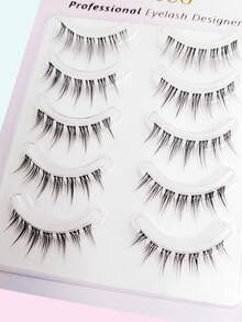 Asiteo 5 Pairs Manga Eyelashes Invisible Thin Band False Eyelashes Wispy Natural Long Fake Eyelashes Makeup Lash - 黑色 - 查看 3