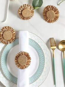 12/4/1pc Handmade Artificial Daisy Napkin Rings, Napkin Clips For Use At Tables, Weddings And Family Gatherings (With Sunflower Pattern) - Multicolor - View 3