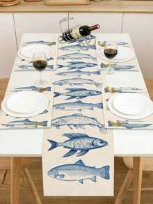 Fish Pattern Table Runner, Suitable For Holiday, Party, Birthday, Dinner, Kitchen And Dining Room Table Decoration, Can Be Used All Year Round, Home Textile Decoration - Multicolor - View 12