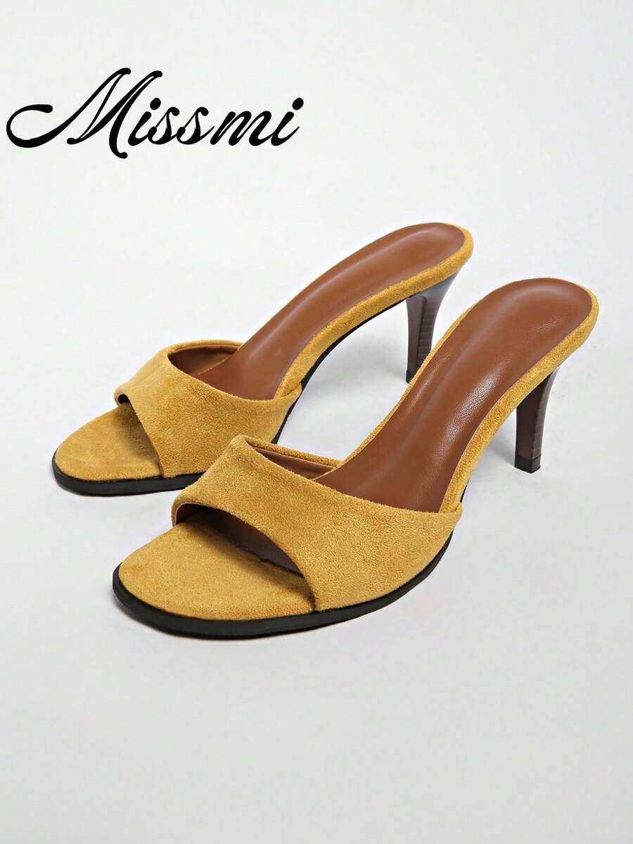 New Summer Women Shoes, Square Toe High Heel Mule Sandals - Yellow - View 1