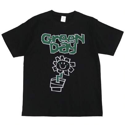 男性と女性のためのグリーンデイプリントコットンTシャツ,特大のヒップホップストリートウェア,半袖Tシャツ,トップス