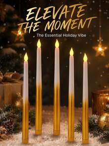 2/5/12pcs LED Long Stem Gold Electronic Candle Lights, Halloween Candle Lights, Christmas Decoration Lights, Romantic Flameless Candle Lights, Perfect For Valentine's Day, Restaurant, Wedding, Mother's Day Gift, Home Decor, Batteries Not Included - Half Gold - View 5