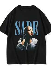 90s Singer S-Sade Print Graphic T Shirt Men and Women Hip Hop Vintage Short Sleeve T-shirts Oversized T-shirt Streetwear Graphic - Negro - Ver 1