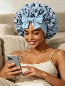 1pcCute & Bold Leopard Print Bow Satin Hair Bonnet, Made Of Smooth Satin Fabric, Retro & Style With Colorful Leopard Print & 3D Bow, Anti-Frizz & Breathable; Ideal For Sleep, SPA & Ramadan, Multi-Color Options Available. - Multicolor - View 8