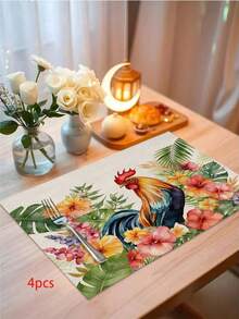 Rooster Pattern Table Runner, Pastoral Style, Modern Home Kitchen Decor, Table Runner Placemat Pillowcase Set, Suitable For Daily Home Kitchen Decor, Daily Party Decor. - Multicolor - View 13
