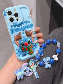 Disney Has Authorized, Phone Case - Chain Set, The Stitch Lilo & Stitch 3D Phone Case Plus A Silicone 3D Stitch Bracelet With Metallic Ring Removable Bracelet, Stitch And Angel Pattern, Compatible With Iphone17/16/15/14/13/12/11/XS/XR/X Plus Pro Max, A Stylish Cartoon Phone Case, The Perfect Gift Choice, Phone Protection, Durable Phone Cover, Great Gift For Friends And Family. - White - View 2