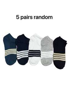 5 Pasang Kaos Kaki Pendek Olahraga Pria Motif Garis Acak, Kaos Kaki Kasual Elastis yang Bernapas dan Nyaman untuk Mata Kaki - MultiWarna - View 9