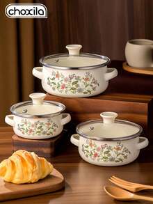 choxila 3pcs/Set Panci Sup Enamel, Panci Rebusan Pegangan Ganda, Panci Rebusan Bertutup, Rice Cooker, Panci Multifungsi Rumah Tangga, Kompatibel dengan Kompor Induksi dan Kompor Gas, Tahan Gores dan Tahan Lama, Cocok untuk Dapur Rumah dan Restoran, Ramadan, Idul Adha - View 1