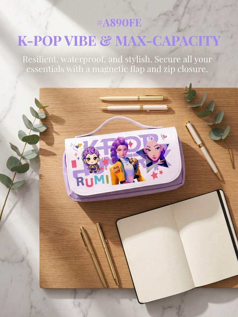 K-POP 3-Layer Pencil Case, Large Capacity Stationery Storage, Multi-Layer Pencil Case Suitable For Elementary And Middle School Students, With Cartoon Print, 3 Styles Available, Large Capacity - Single Piece - View 1