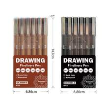 1 Set Of 6 Pcs Fine Liner Pens, Professional Art Drawing Pens For Students, Ideal For Anime/Architecture Sketching, Fine Line 0.05/0.1/0.3/0.8mm Tip Sizes, Black & Brown, Back To School - Technical Pen Set - View 13