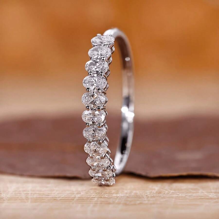 Nhẫn đính hôn nữ thời trang cao cấp mạ vàng trắng đính đá zirconia hình oval - Vàng trắng - Xem 1