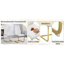 [Set Of 2] Dining Chairs With Diamond Pattern / Set Of 2 Modern Dining Chairs / High Backrest + Comfortable Seat Cushion / Non-Slip And Durable Metal Frame / Suitable For Dining Room, Living Room And Kitchen - White + Gold - View 11
