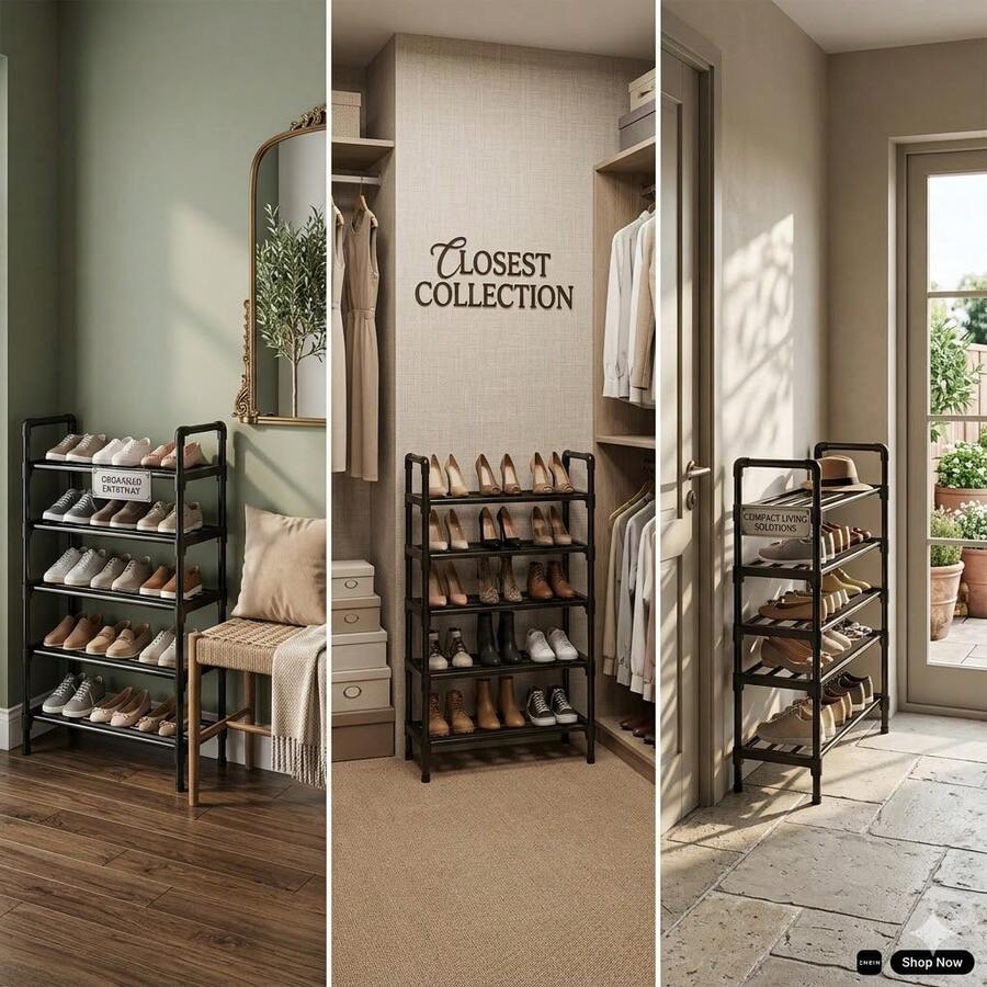 Minimalist Shoe Rack, Sturdy Multi-Layer, Compact Design, Strong Load-Bearing, Integrated Connector, Handle Design, Easy To Carry, Black Metal Shoe Rack, Suitable For Entryway, Closet, Bedroom, Hallway And Balcony. - Black - View 1