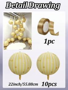 20pcs/10pcs/5pcs/1pc, 22 Inch Pink/White/Green/Yellow Printed 4D Effect Foil Balloons, (Includes Ribbon) 4D Round Foil Balloons, Can Float, Filled With Helium, Perfect For Birthday Party, Bachelorette Party, Engagement, Wedding, Party, Halloween, Christmas Gift, New Year, Anniversary, Photo Props, Gender Reveal, Room Decor, Party Decor. - Multicolored. - View 16