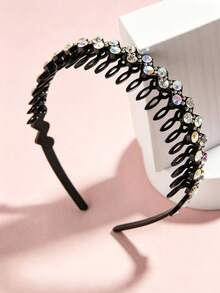 1pc Women's Crystal Rhinestone Embellished Long Teeth Hair Hoop Headband Hairband - Black - View 4