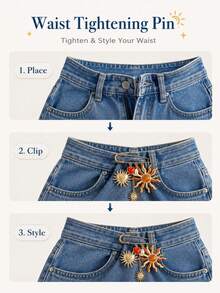 1pc Sun And Heart Pendant Brooch, Creative Multifunctional Waist Tightening Pin - Multicolor - View 10