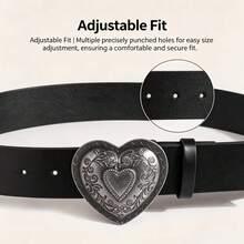 Women's Vintage Heart Buckle PU Leather Belt, Adjustable Western Waist Belt For Jeans & Dresses - Heart-shaped Belt - View 9